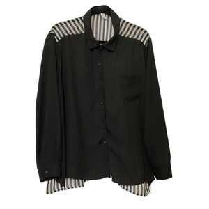 Ambiance Apparel Woman’s Semi Shear Black Striped‎ Blouse Size 3X Button Down